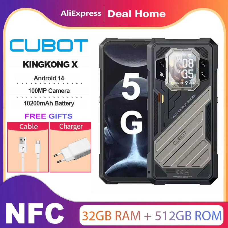 CUBOT KINGKONG X, 2024 New Rugged Smartphone 5G, Dimensity 7050,32GB +256/512GB,120Hz Screen, 10200mAh, NFC, WiFi 6, Add to Cart