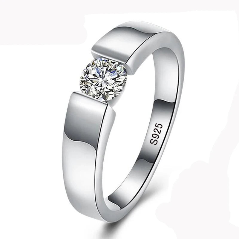 Allergy Free 925 Sterling Silver Ring With Credentials, Round 0.5ct Zirconia Diamant Wedding Band Gift Jewelry for Women and Men