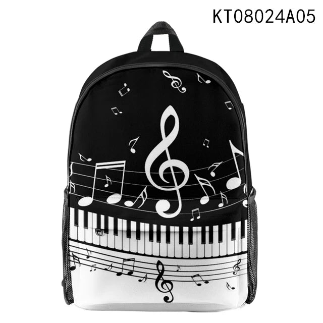 Piano Notes Black and White Pattern Large Capacity Student School Bags for Boys Girls Kids Bookbag Men Casual Shoulder Backpack