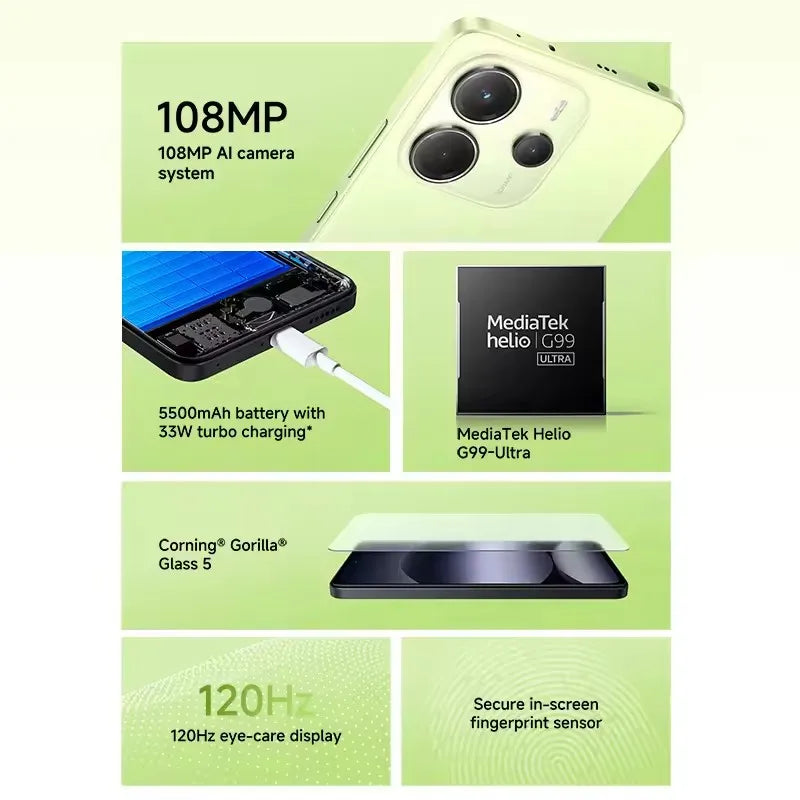 UK Version Xiaomi Redmi Note 14 4G Smartphone Helio G99-Ultra 6.67'' AMOLED Display 120Hz108MP AI Camera 5500mAh Battery NFC