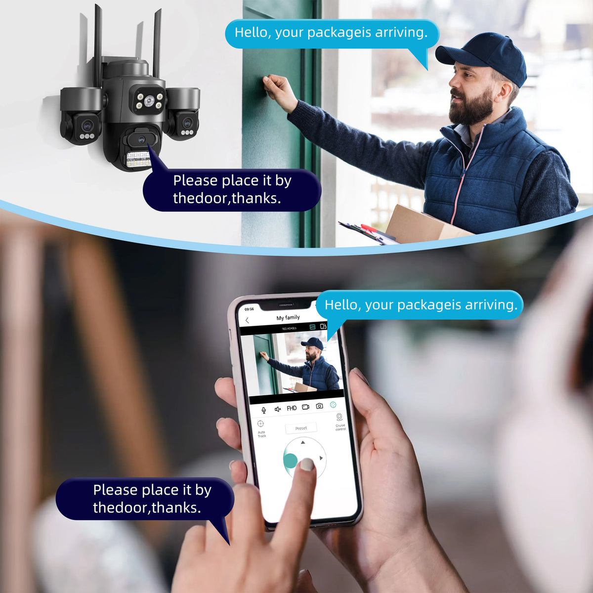 15MP HD Three Screen WIFI IP Camera Outdoor 4K Dual Lens Camera Ai Human Detection Waterproof CCTV Video Security Camera iCsee