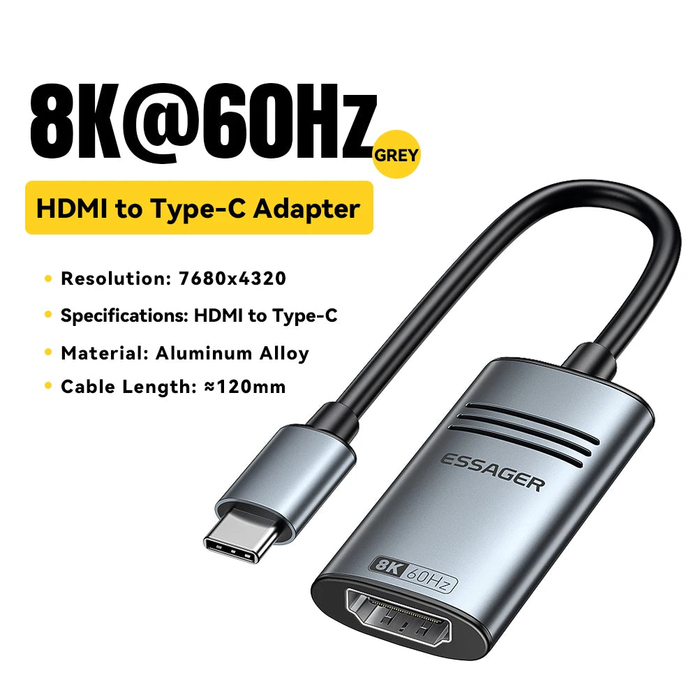 Essager HDMI-Compatible to USB-C Adapter 8K@60Hz 4K@120Hz/144Hz for iPhone MacBook Pro Air iPad High-Speed HD TV Cable Converter