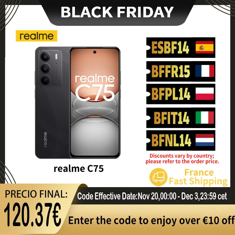 Global Version realme C75 6.72'' 90Hz FHD Display 50MP AI Camera 5828mAh Battery 45W Charge IP69 100% Original Cell Phone NFC