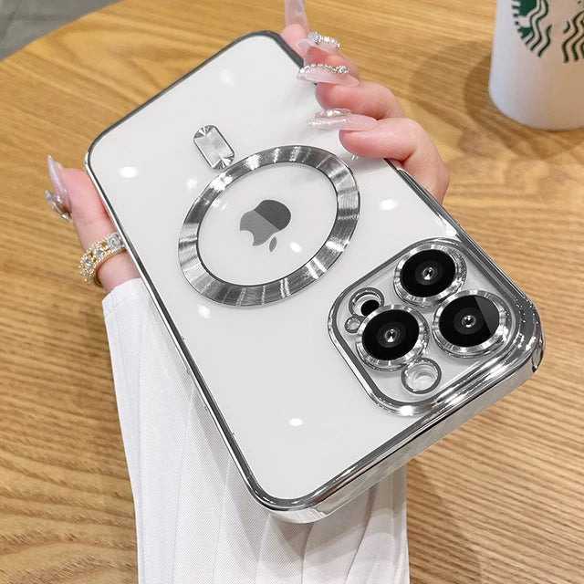 Original Magnetic For Magsafe Plating Clear Case For iPhone 16 15 14 13 12 11 Pro Max Shockproof Silicone Wireless Charge Cover