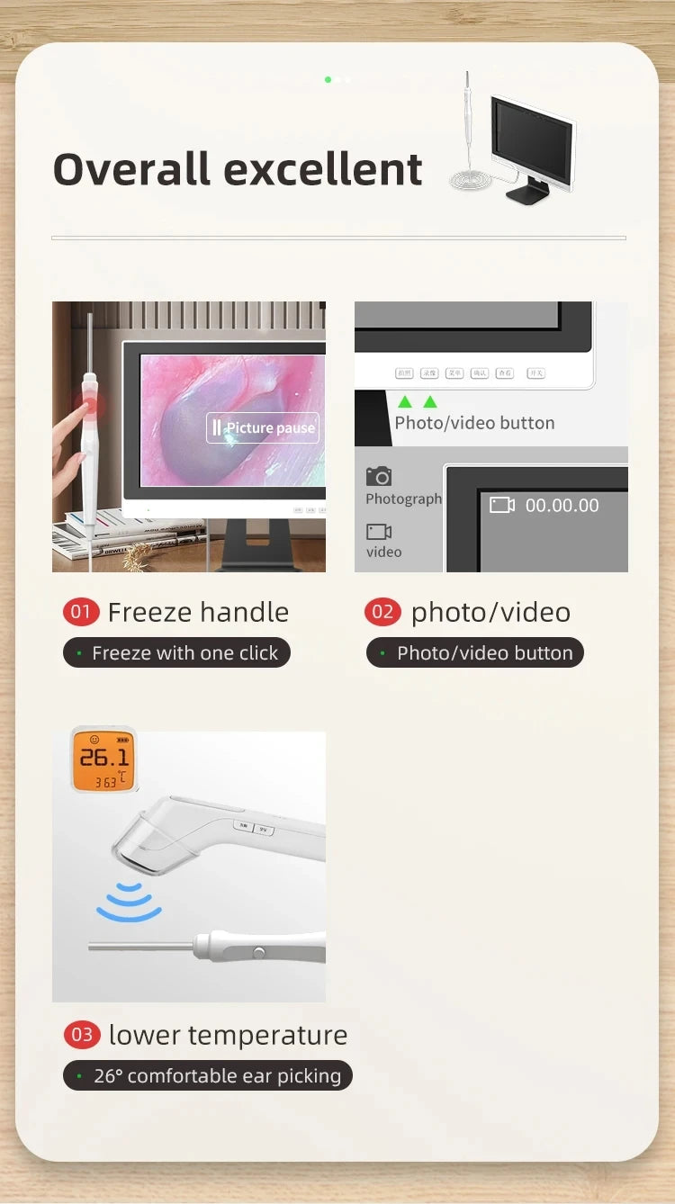 3.2mm Lens Digital Otoscope with 1080P HD 10.1 Inches Screen Ear Scope ENT Endoscope Ear Cleaner Tools 3500mAh Battery