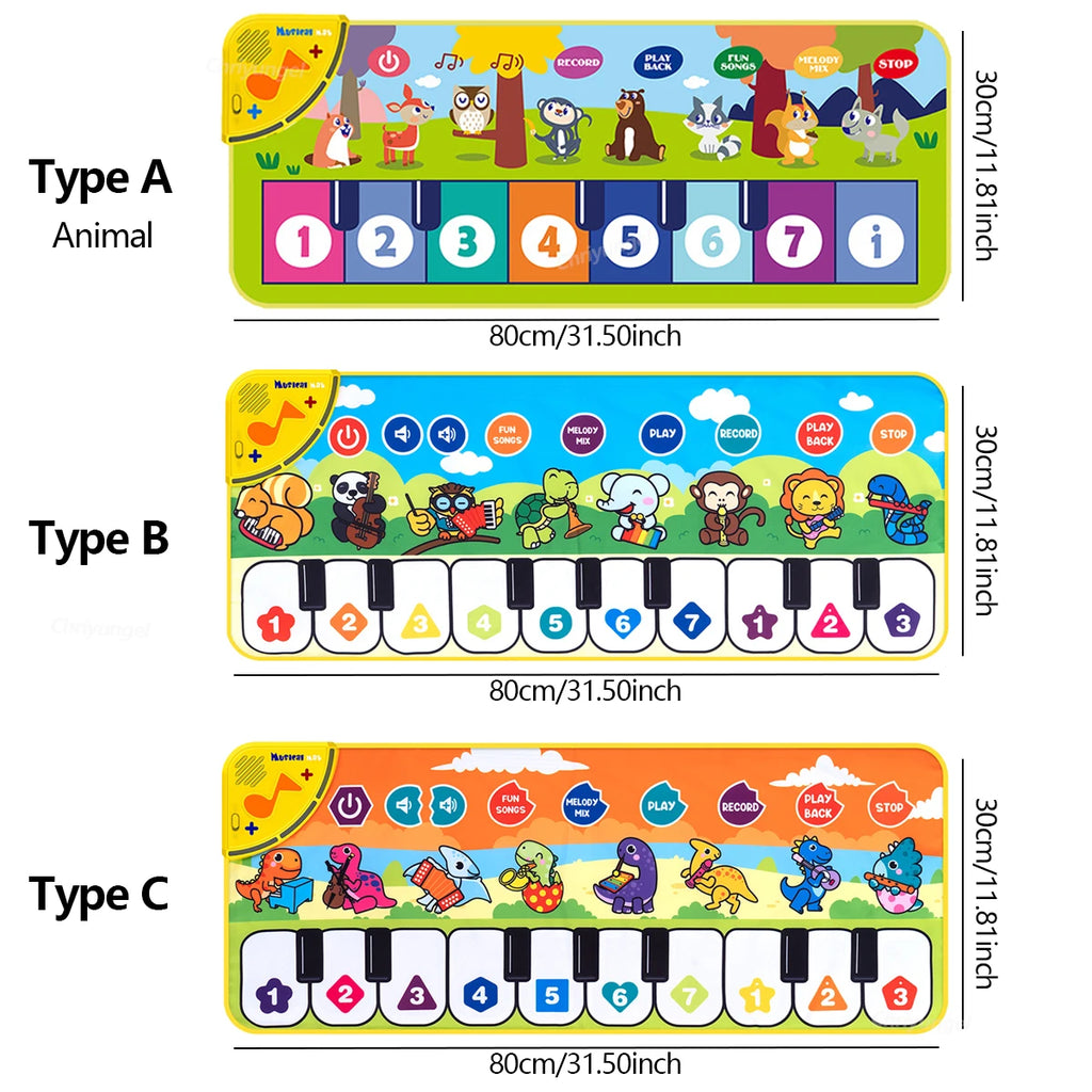 Piano Mat for Kids Kids Toddlers Floor Keyboard Dance Mat Baby Fitness Play Animal Music Blanket Instrument Toys Girl Boy Gift