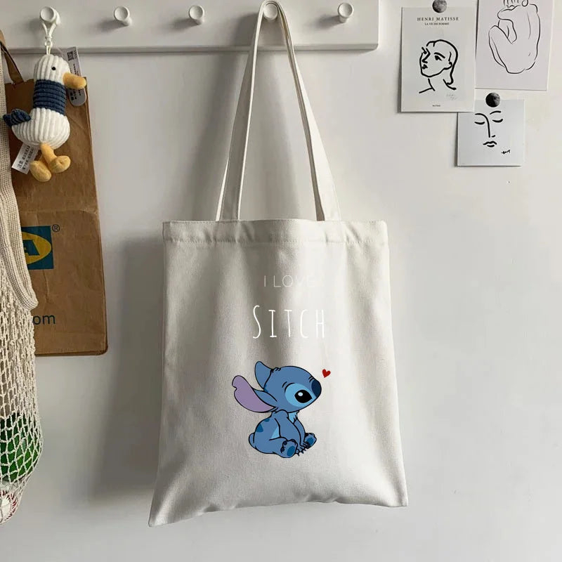 Cute Lilo Stitch Women's Tote Bag Canvas High Capacity Soft Shoulder Bag Women's Handbag Casual Comunting Shopping Bags Gift