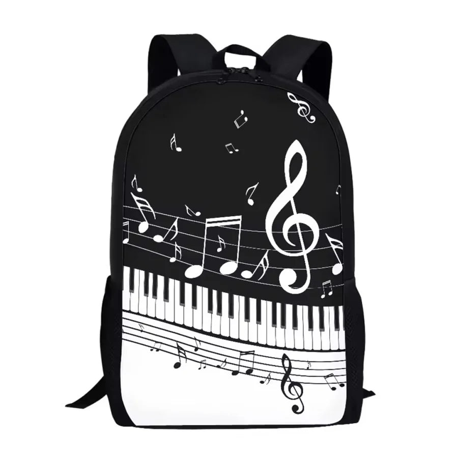 Piano Notes Black and White Pattern Large Capacity Student School Bags for Boys Girls Kids Bookbag Men Casual Shoulder Backpack