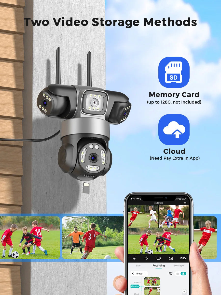 15MP HD Three Screen WIFI IP Camera Outdoor 9MP Dual Lens Camera Ai Human Detection Waterproof CCTV Video Security Camera iCsee