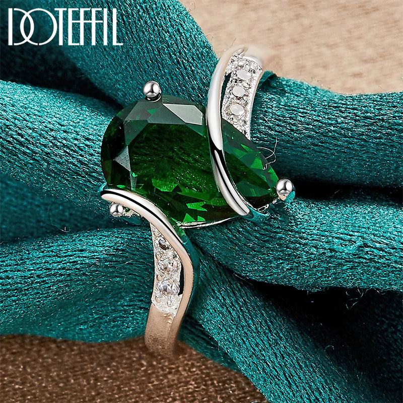 DOTEFFIL Green AAA Zircon Ring 925 Sterling Silver For Woman Fashion Wedding Engagement Party Charm Jewelry