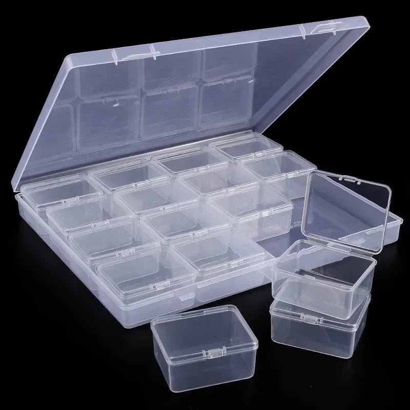 Durable plastic storage box, 14/30 compartments and small container - transparent jewelry and small item organizer