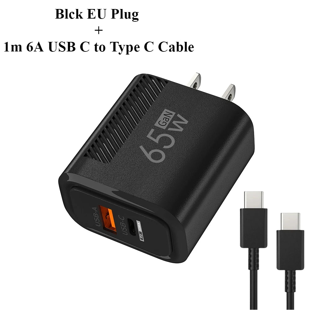 Total 65W GaN Charger USB PD Fast Charging High Speed Type C Quick Charge Mobile Phone Wall Adapter for IPhone 15 Pro Xiaomi 14