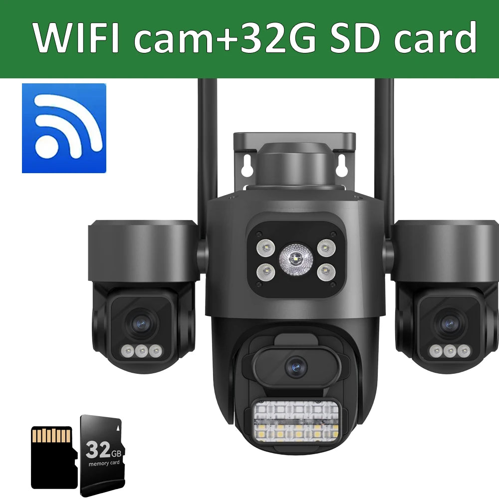Hot Sale  iCsee 3 Lens 3 Screen WiFi Camera 360° Auto Tracking  Waterproof Outdoor CCTV, WiFi Security Cam ICsee Surveillance