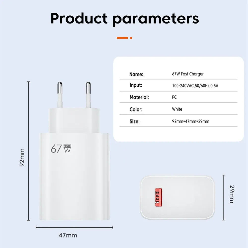 67W USB Fast Charger For Xiaomi 6A Type C Cable Phone Power Adapter For Mi 12 11 POCO X5 X4 Pro Redmi Note9 10 11 Charging Line