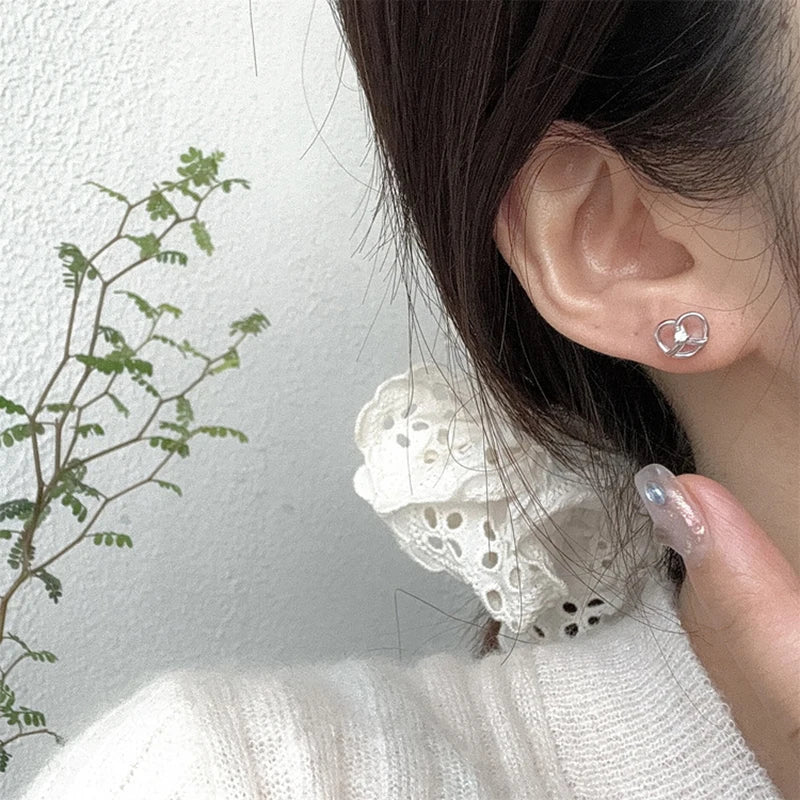 New 925 Sterling Silver Stud Earrings Golden Pretzel Clear CZ Geometric Punk For Women Girl Gift Jewelry Dropshipping Wholesale