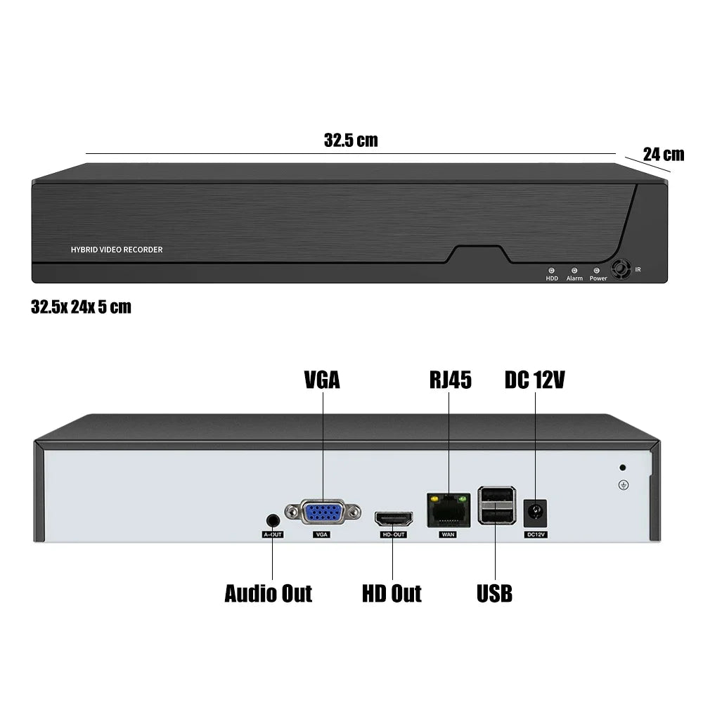 12MP 36CH H.265 NVR DVR Face Detection Security Video Recorder Email Alerts CCTV Support 2 HDD 14TB Port For IP Camer System