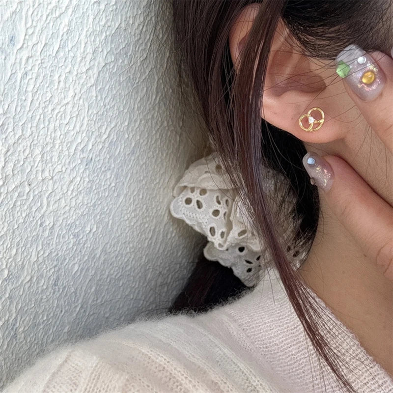 New 925 Sterling Silver Stud Earrings Golden Pretzel Clear CZ Geometric Punk For Women Girl Gift Jewelry Dropshipping Wholesale