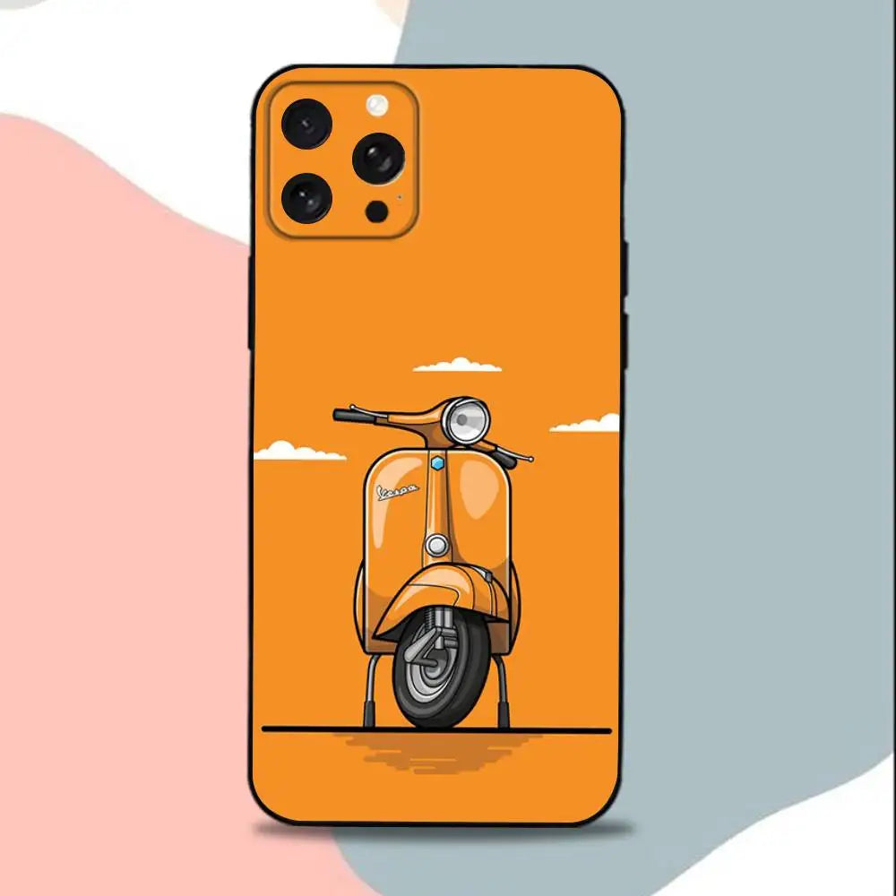 Cool V-Vespa S-ScooterS Phone Case For iPhone 15,13,16,12,11,17,14,Plus,Pro,Max,XS,XR,X,SE,Mini,Soft Silicone Black Cover
