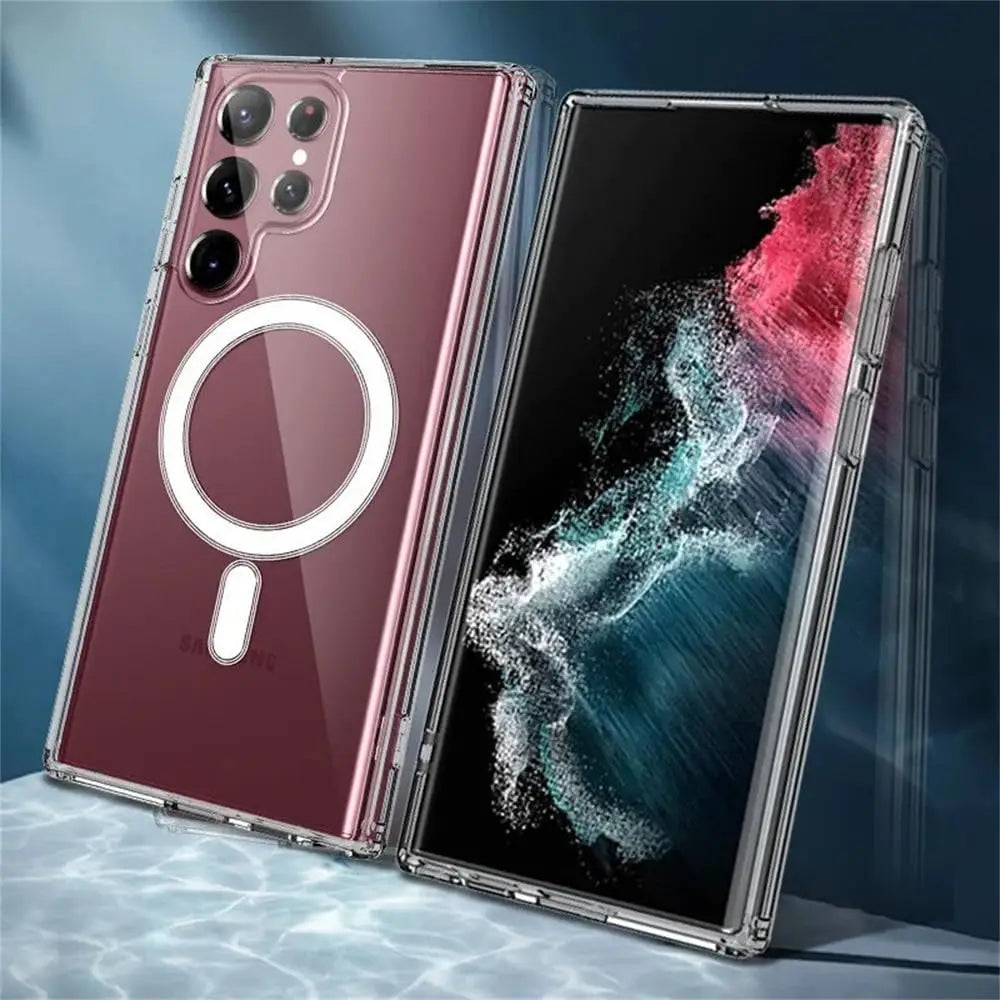 Transparent Clear Magnetic Case For Samsung Galaxy S24 S21 S25 S22 Plus S23 Ultra Plus Wireless Charging Shockproof Back Cover