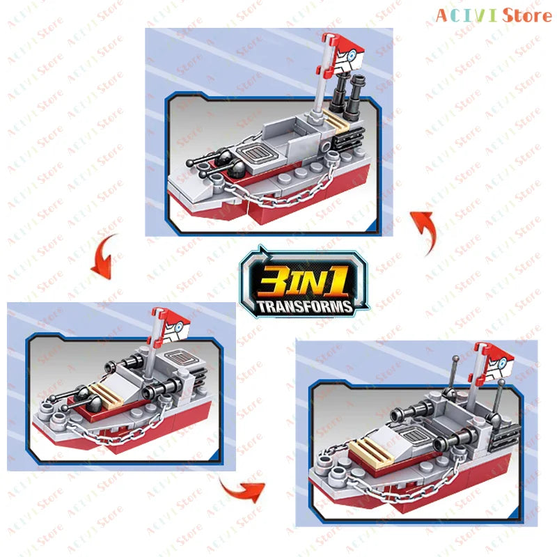 Navy War Chariot Ship Army Boat Plane Model Warships Building Blocks Compatible With Lego  Construction Set for Boys Bricks Toys