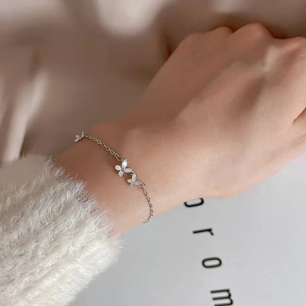 925 Silver Diamond-Studded Butterfly Bracelet Women's Fashion Temperament Flower Adjustable Bracelet
