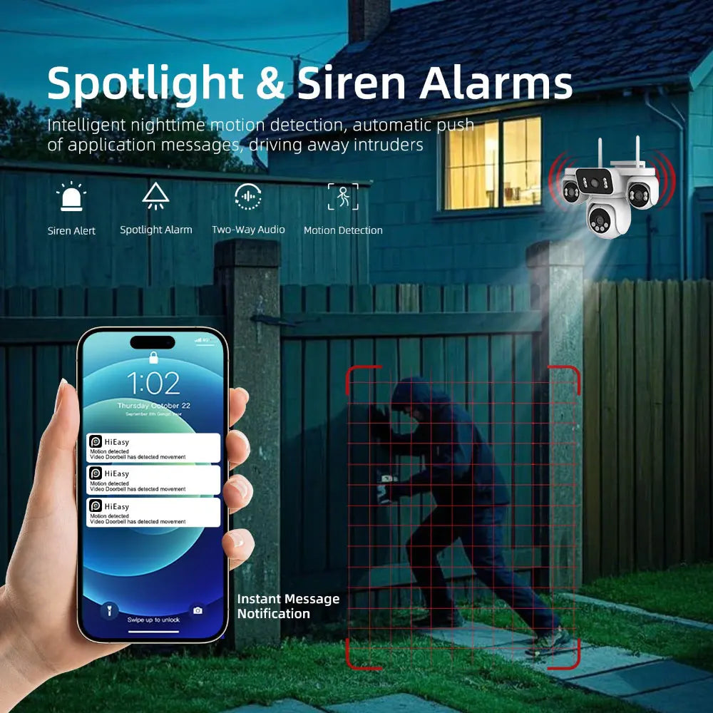 10K 20MP WiFi Security Camera Outdoor 16X Zoom 4 Lens 4 Screen 360° PTZ Camera IR Color Night Vision CCTV Wireless Surveillance