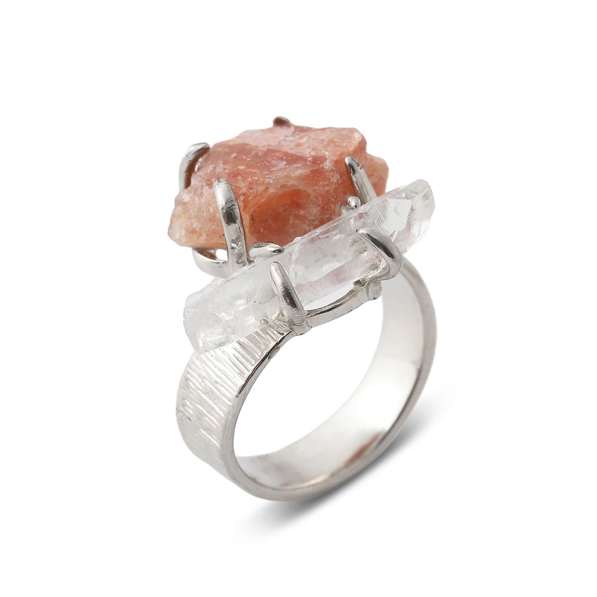 Natural Gemstone Ring Unisex Ring Unique  Crystal Fashion Jewelry Adjustable  Unisex Party Gift Ring Raw Stone Jewelry