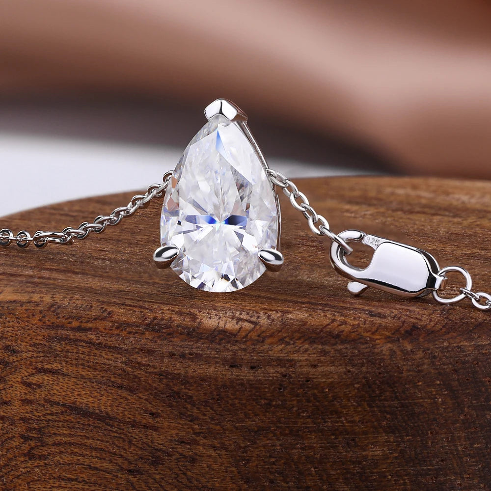 FEOBUR 1-5CT Waterdrop Solitaire Moissanite Necklace with Certificate Real 925 Silver 18K Plated Pear Diamond Pendant for Women