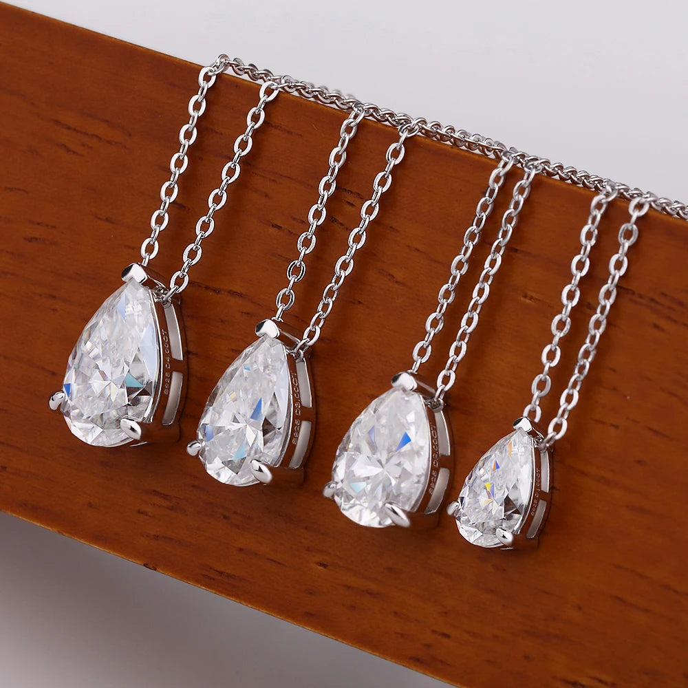 FEOBUR 1-5CT Waterdrop Solitaire Moissanite Necklace with Certificate Real 925 Silver 18K Plated Pear Diamond Pendant for Women