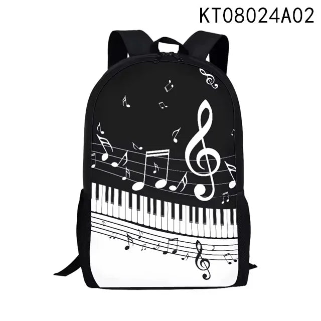Piano Notes Black and White Pattern Large Capacity Student School Bags for Boys Girls Kids Bookbag Men Casual Shoulder Backpack