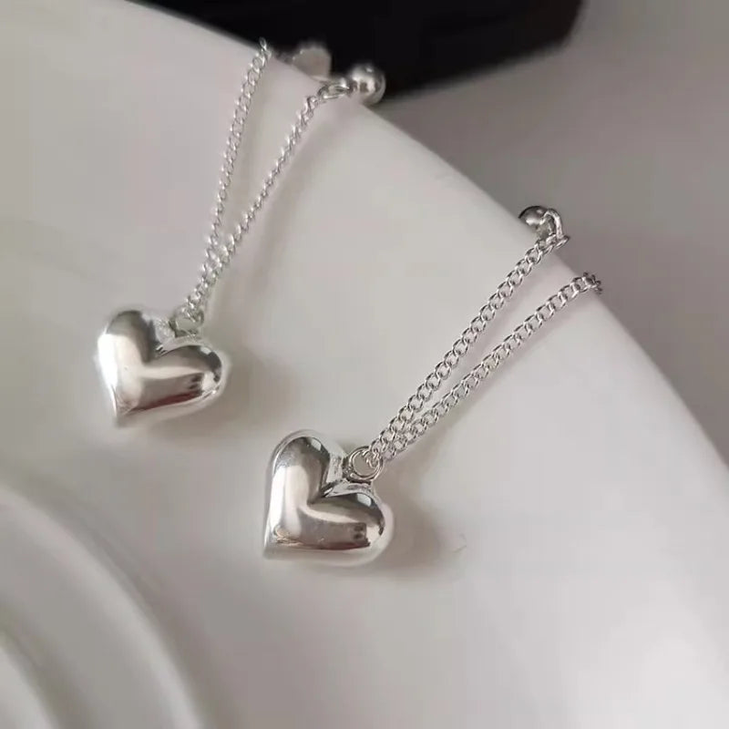 Vintage S925 Silver Hoop Earrings For Women Fashion Korean Heart Chain Drop Earring Prevent Allergy Party Gothic Punk Jewelry