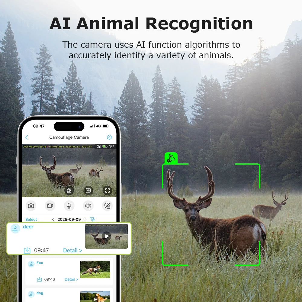 4G Trail Camera HD Video 12MP Images PIR Super-Fast Reflex Trigger Night Vision Wildlife Camera with APP Infrared Camera