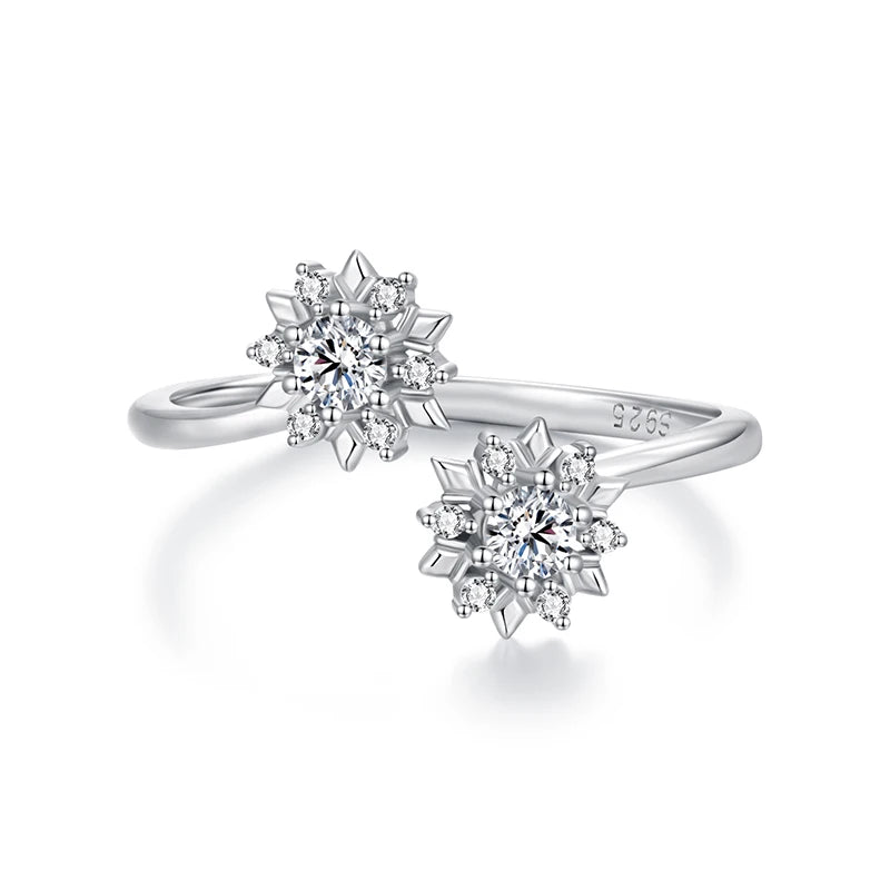 WOSTU 925 Silver Snowflake Ring For Women , Shiny AAA Zircon Double Snow Flower Winter Wedding Xmas Jewelry Gift Party Gift