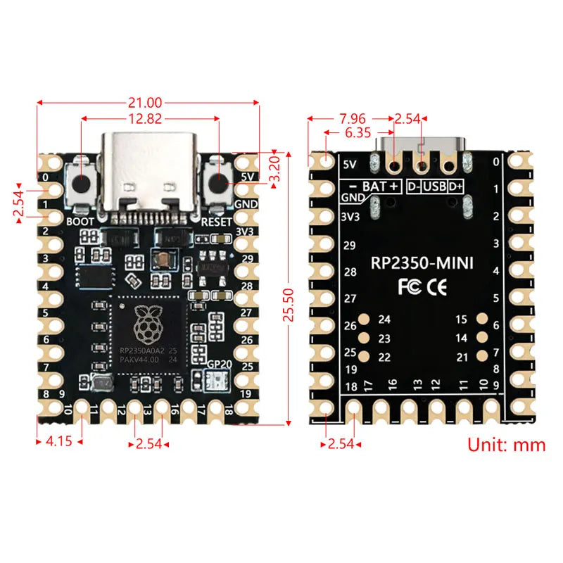RP2350 Mini Development Board RP2350A chip SuperMini pico 2 RP2350 4MB Flash/520KB SRAM temperature sensor SPI/I2C/UART/ADC