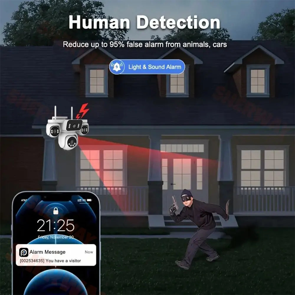 10K 20MP WiFi Security Camera Outdoor 16X Zoom 4 Lens 4 Screen 360° PTZ Camera IR Color Night Vision CCTV Wireless Surveillance
