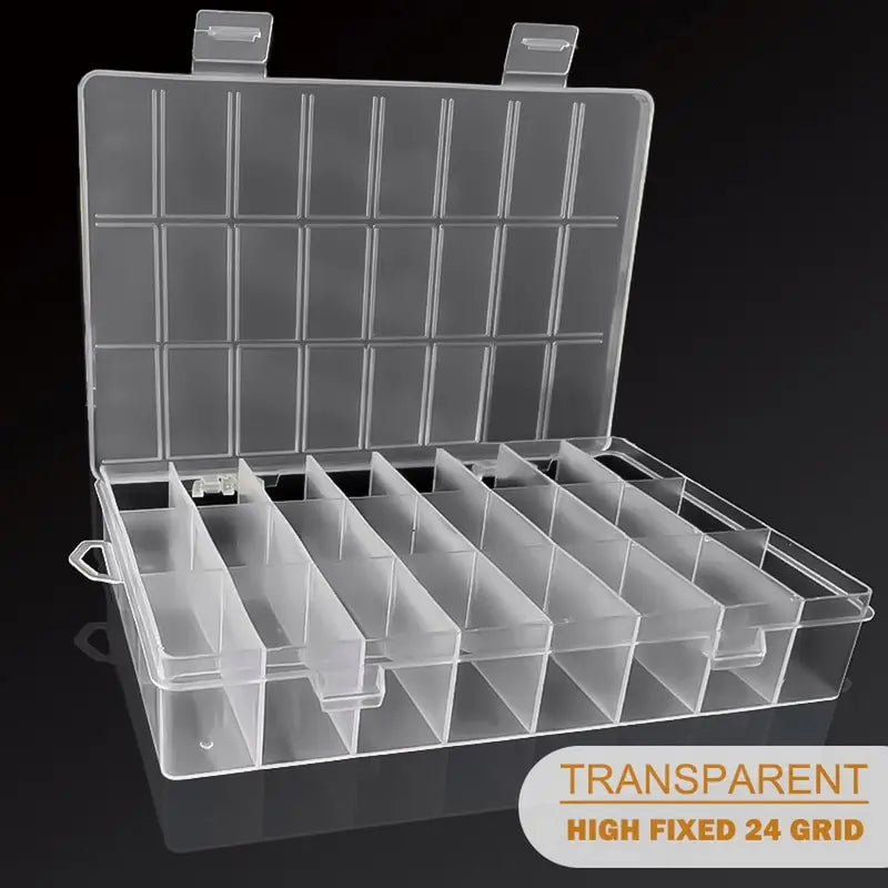 1Pack Plastic Storage Box 24 Grids Clear Plastic Organizer Box Compartment Storage Container for Craft, Beads, Jewelry, Items