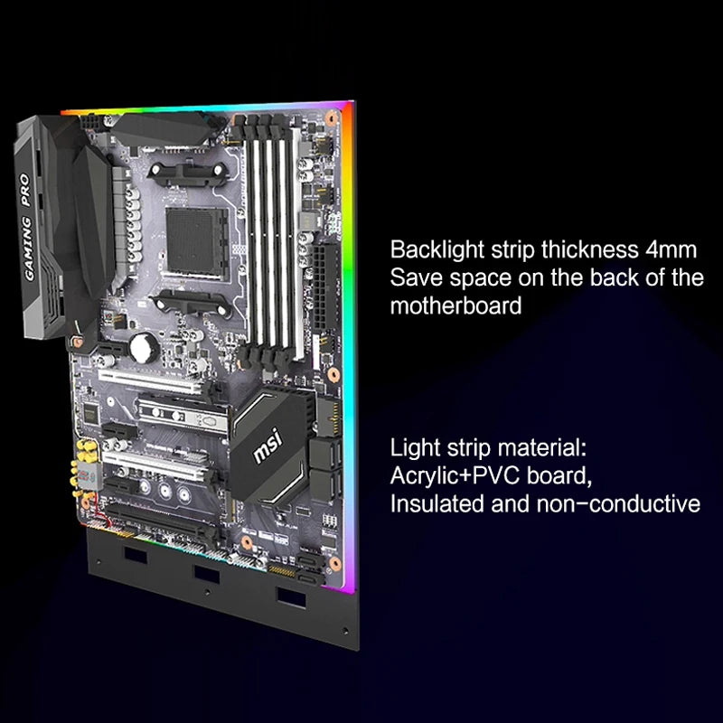 Computer M/B RGB Backlight Panel, 5V ARGB Divine Light Pollution, New Strong Compatibility for MATX/ATX Mobo Strip Backplate