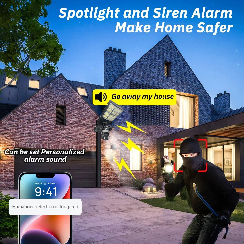 V380PRO Solar Streetlight Three Lens 4G Camera Built in Battery Automatic Lighting Outdoor Low Powered Monitor Light PTZ Camera