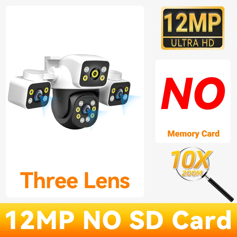 6K UHD Outdoor WiFi IP Camera 12MP Triple Lens With AI Human Detection 4K Auto Tracking For CCTV Security Monitoring IPC360 Home