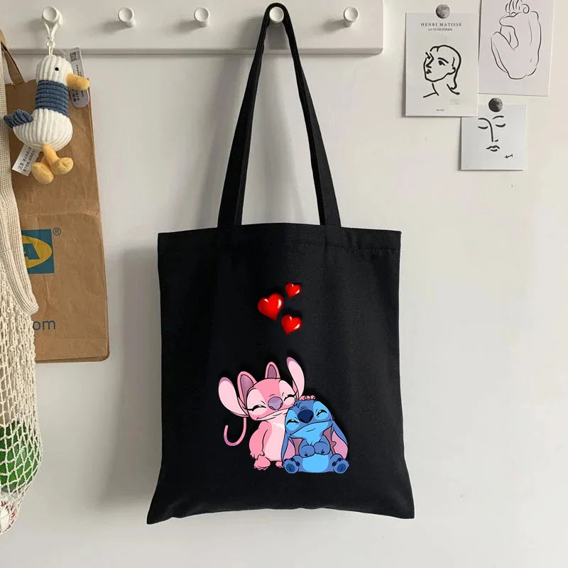 Cute Lilo Stitch Women's Tote Bag Canvas High Capacity Soft Shoulder Bag Women's Handbag Casual Comunting Shopping Bags Gift