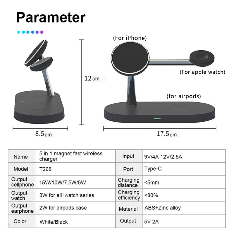 3 in 1 Wireless Charger Stand For iPhone 12/13/14/15/16/17 Fast Charging Station for Apple Watch 10 9 8 7 6 5 4 Airpods 2 3 Pro
