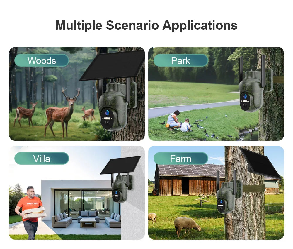 Ubox 4G SIM Outdoor Wildlife Camera 4MP Solar Hunting Trail Camera WiFi Security Camera Auto Tracking Night Vision PIR Detection