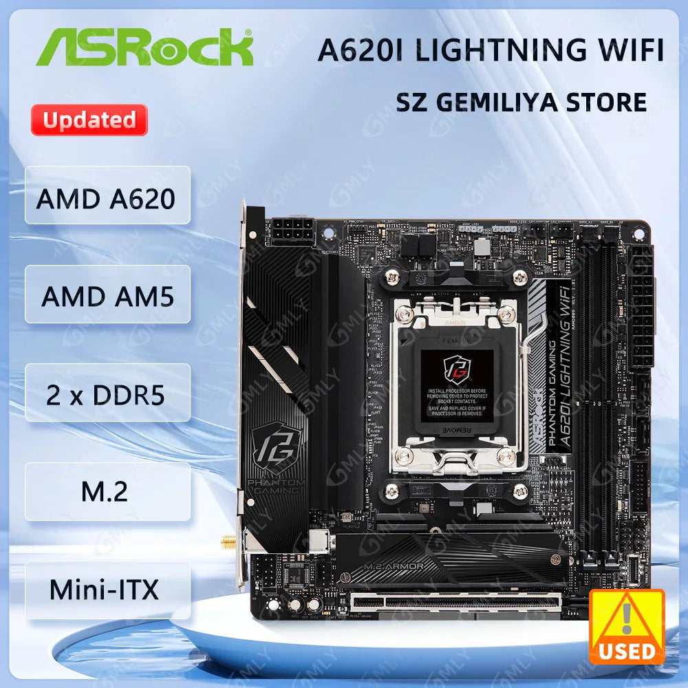 ASROCK A620I Lightning WiFi Mini-ITX Motherboard Socket AM5 AMD A620 DDR5 128GB M.2 support Ryzen 5 7400F Ryzen 7 7700 cpu