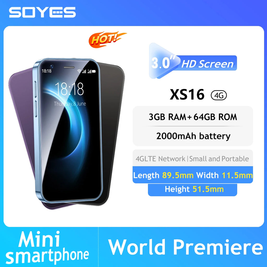 Top Selling SOYES XS16 mini 4G Smartphone 3.0inch 3GB RAM 64GB ROM Android 8.0 5MP Camera Dual SIM With Play Store WhatsAPP