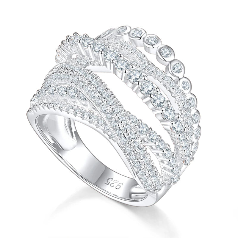 LAYA 925 Sterling Silver Multi-Line AAAAA Shining Zircon OL Style Ring For Women's Wedding High Quality Fashion Luxury Jewelry