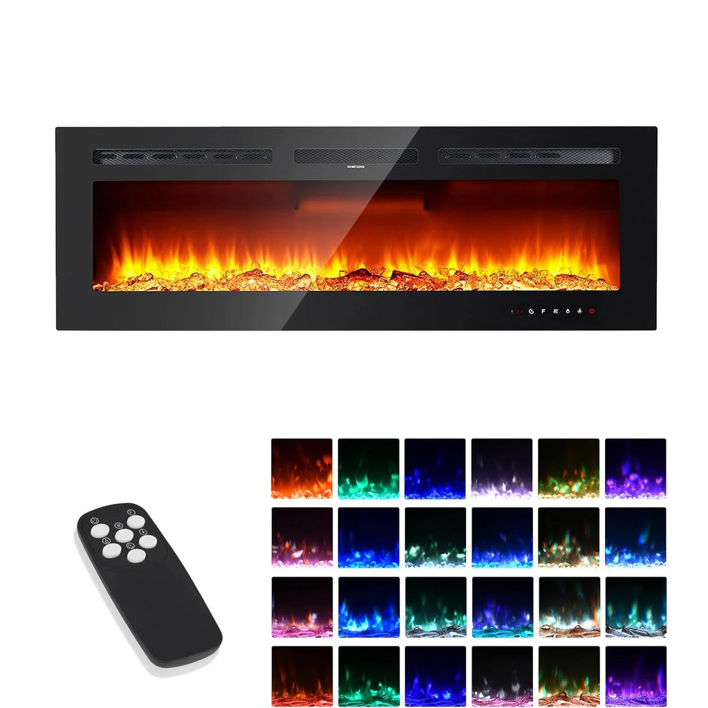 40/50/60inch Wall-Mounted Electric Fireplace, 220V 1500W, Two Levels Of Heating, 3D 12LED Color Modes and Realistic Flame Effect