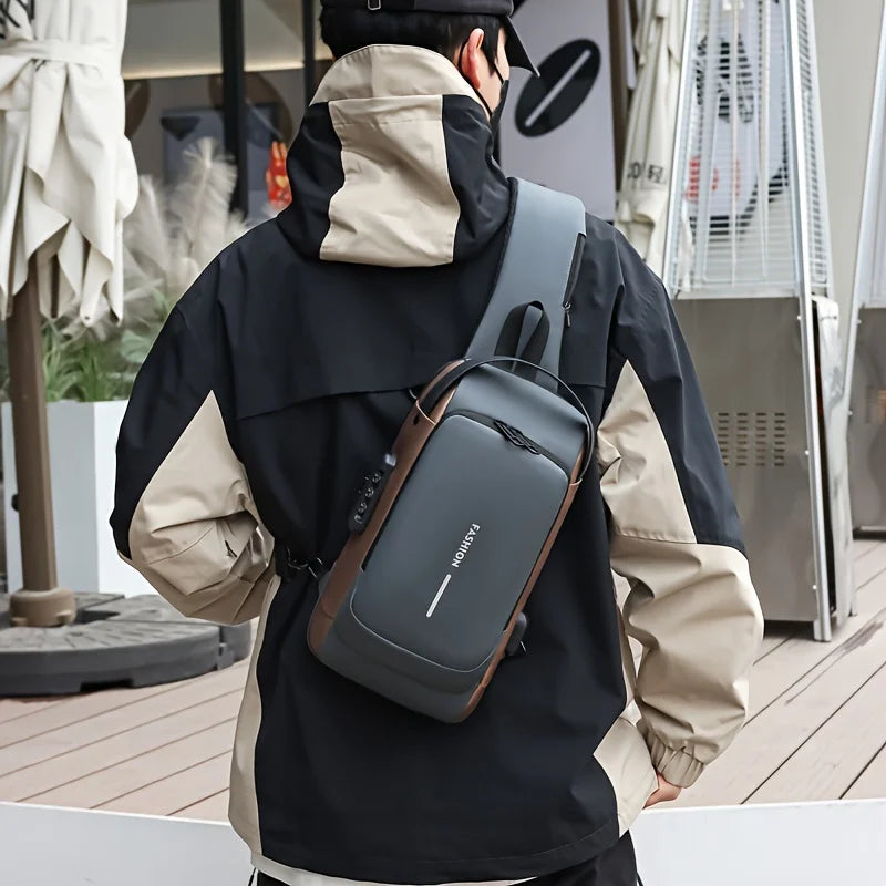 Password Lock Anti-Theft Men's Bag Men's Chest Bag Casual Sports Small Backpack Shoulder Crossbody Bag Motorcycle Bag