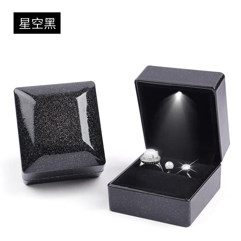 LED Illuminated Ring Box - Premium Spray-Finish Jewelry Display Case for Luxury Rings