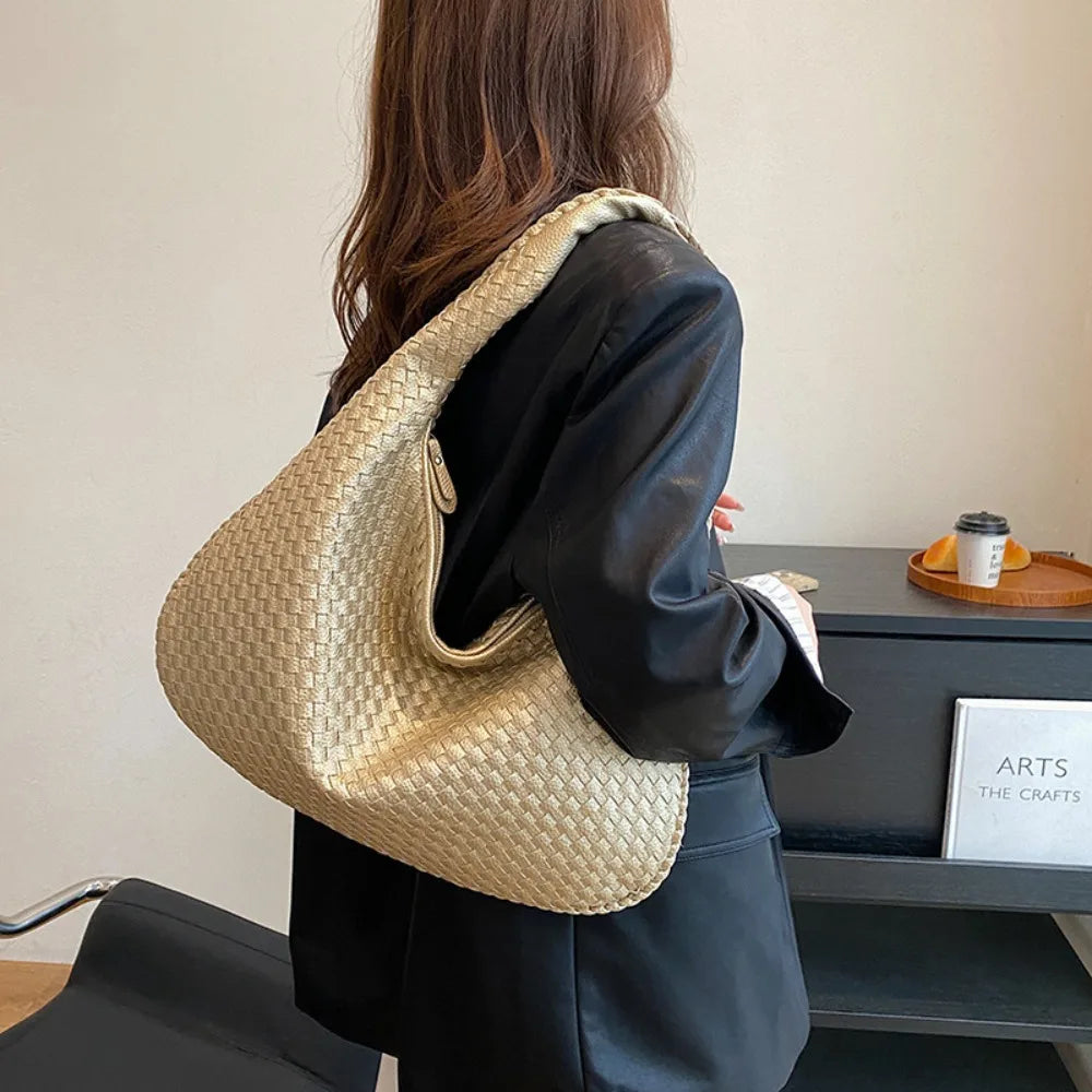 2025 Trendy Woven Hobo Bag for Women Vegan Leather Handmade Tote Handbag Fashion Large Capacity All-Match Shoulder Underarm Bags