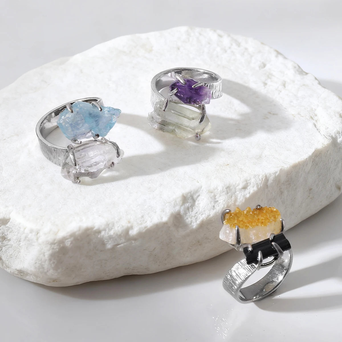 Natural Gemstone Ring Unisex Ring Unique  Crystal Fashion Jewelry Adjustable  Unisex Party Gift Ring Raw Stone Jewelry